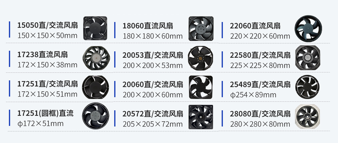 常見機(jī)柜風(fēng)扇型號(hào)15CM至28CM